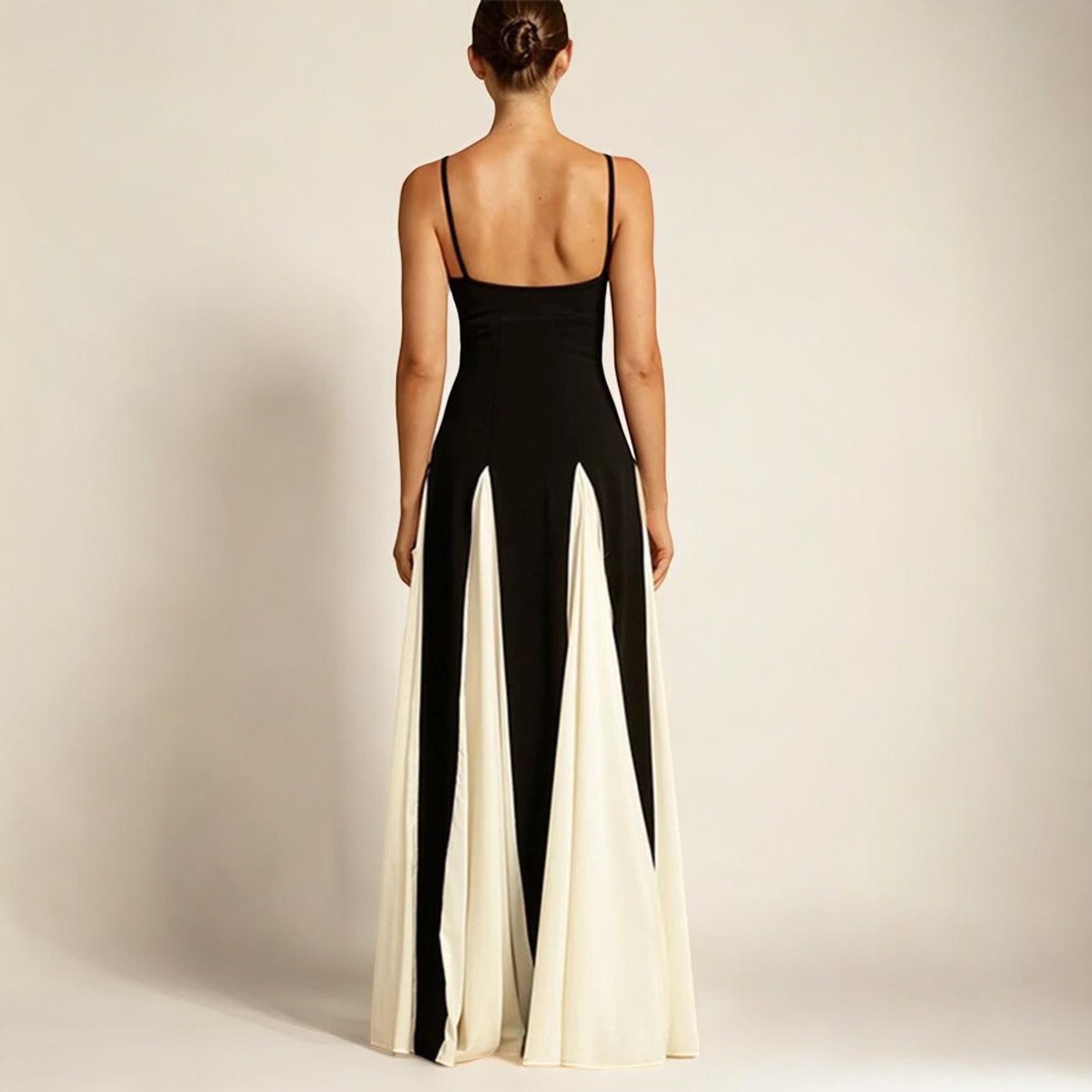 Shanon Color Block Maxi Dress – Spaghetti Strap Flowing Pleated Summer Silhouette