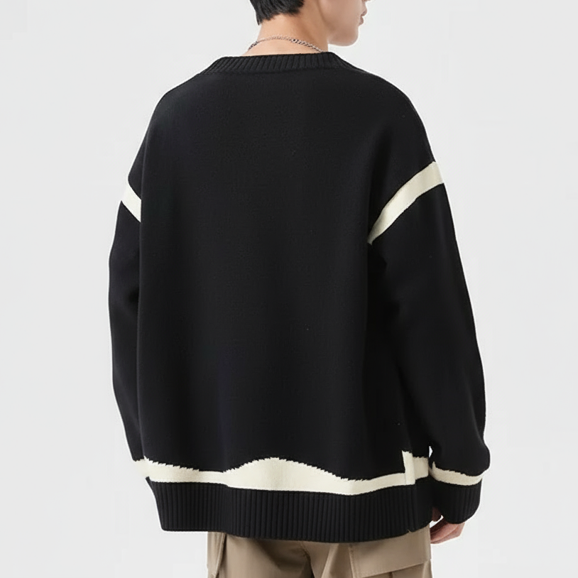 Chris Men's Wool Cardigan – Knit with Contrast Stripes and Toggle Closures