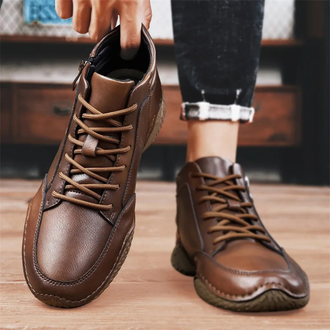 Dantelo Men's Full-Grain Leather Ankle Boots – Zip-Up Design for All-Day Comfort