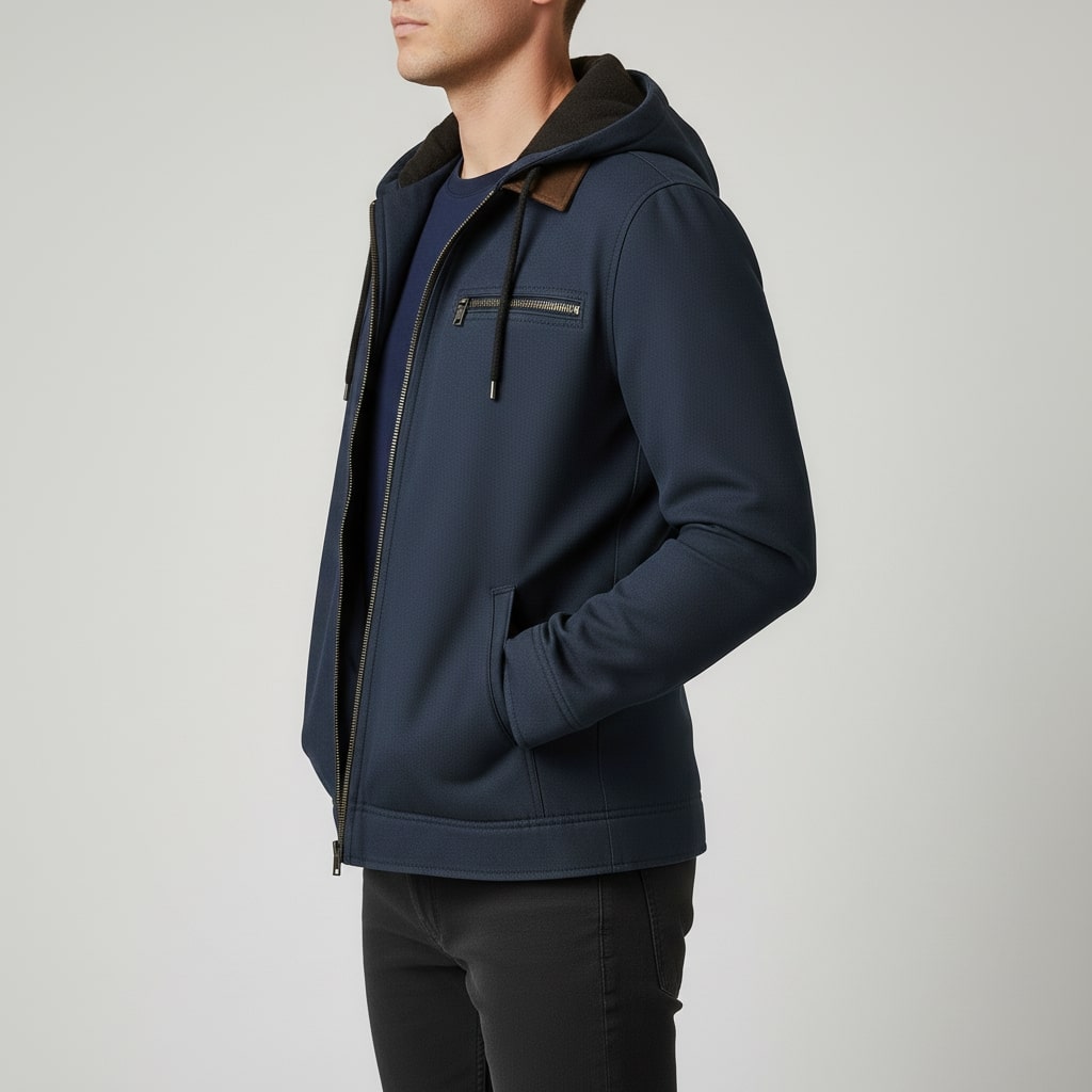 Beckham Men's Lightweight Windbreaker with Fleece-Lined Hood