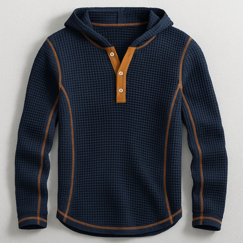 Caspian Men's Textured Cotton Waffle Knit Pullover Hoodie