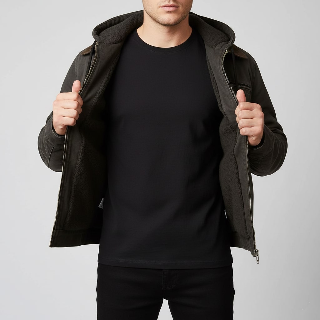 Beckham Men's Lightweight Windbreaker with Fleece-Lined Hood
