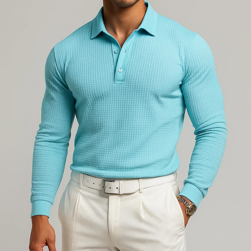 Benedicto Men's Textured Knit Long Sleeve Polo Sweater