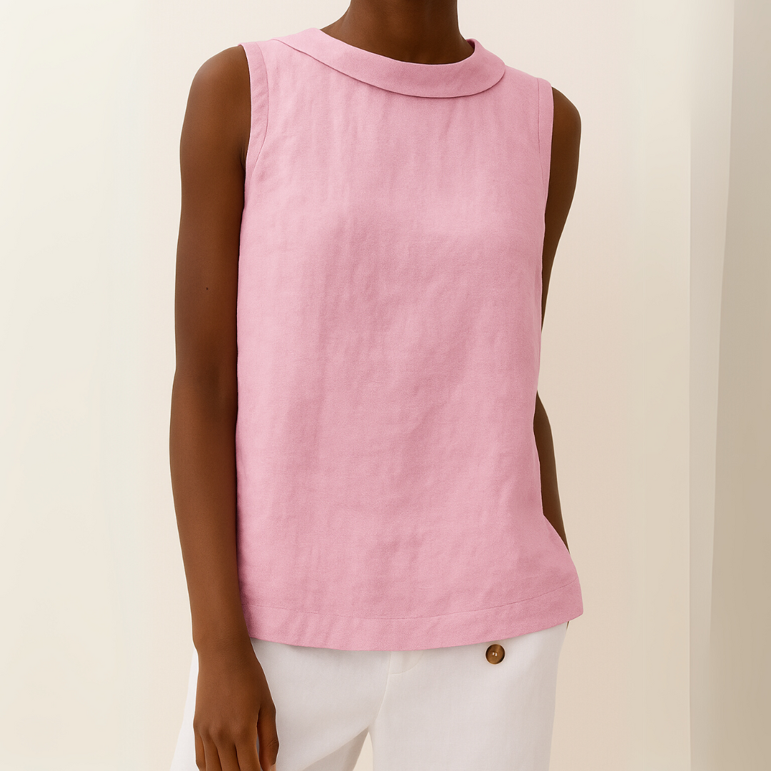 Eloisa Sleeveless Linen Blouse – Roll Collar Breathable Summer Top