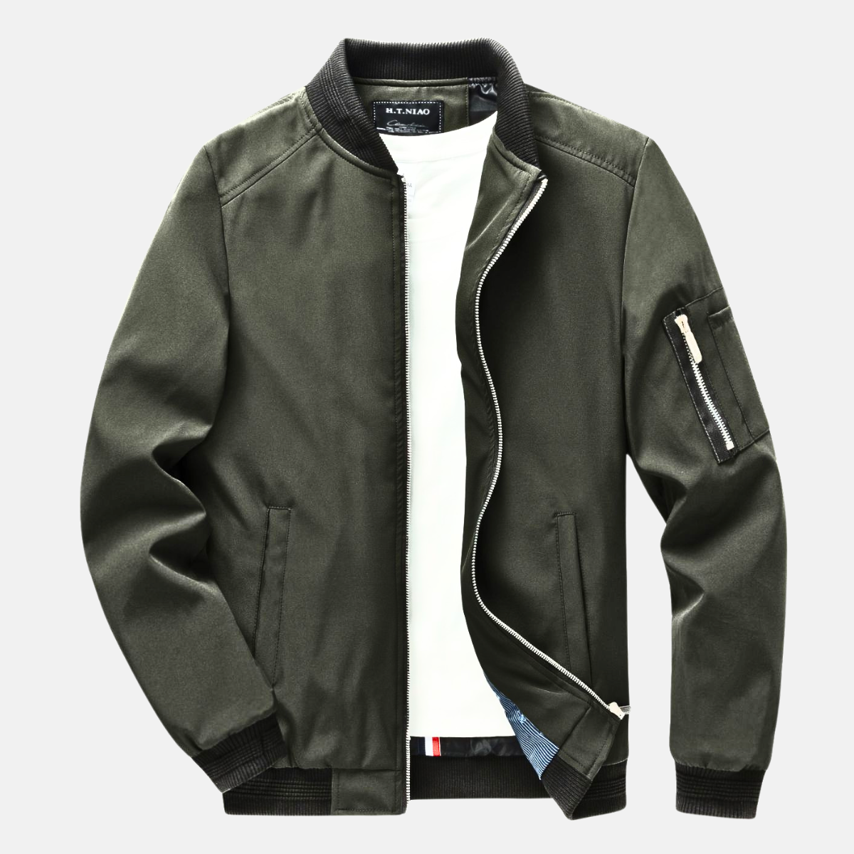 Dawson Men's Cotton Blend Bomber Jacket with Zip Pocket & Ribbed Trim