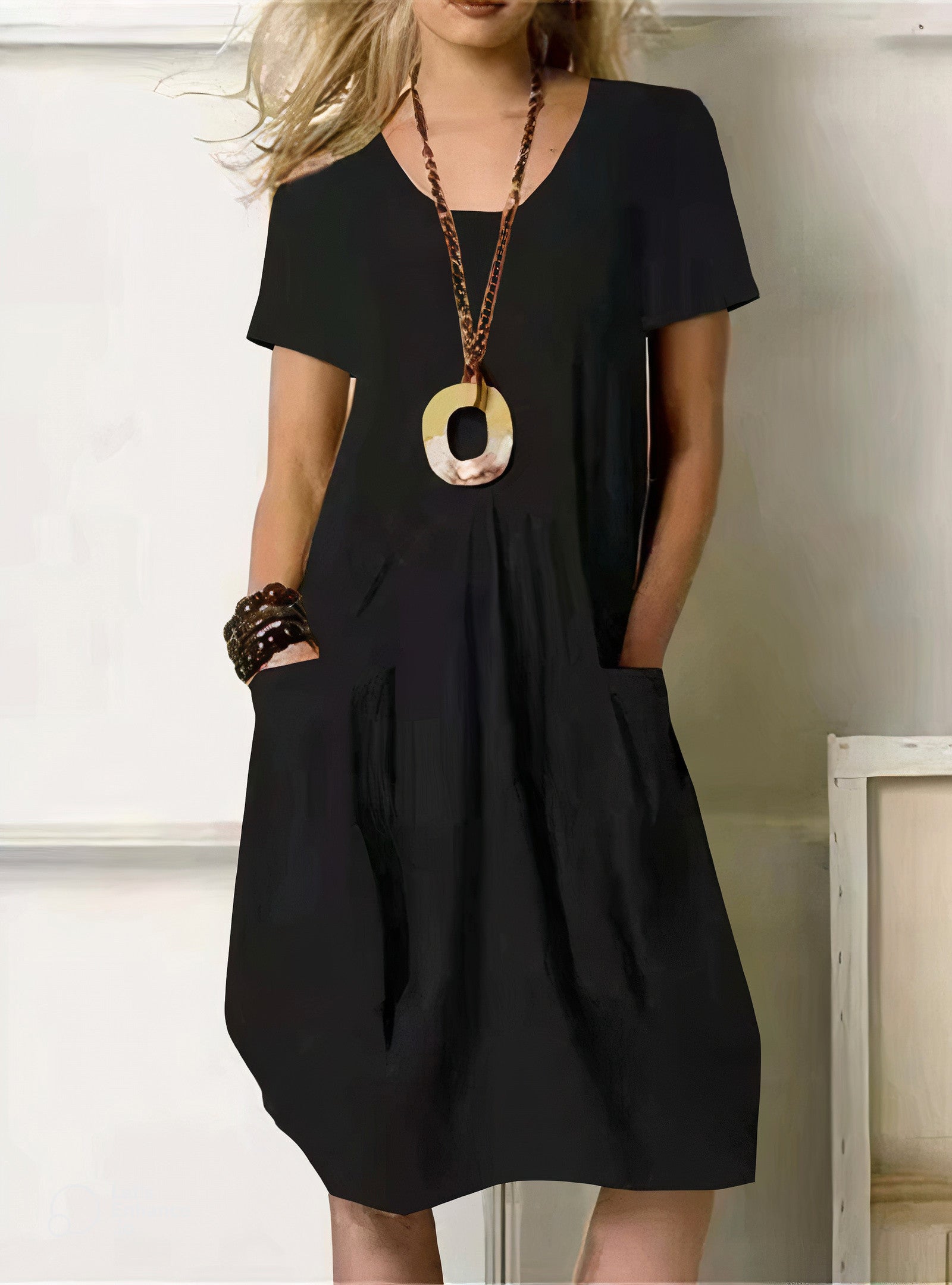Margaux Cotton Blend Mini Dress Relaxed Fit Short Sleeve Casual Dress