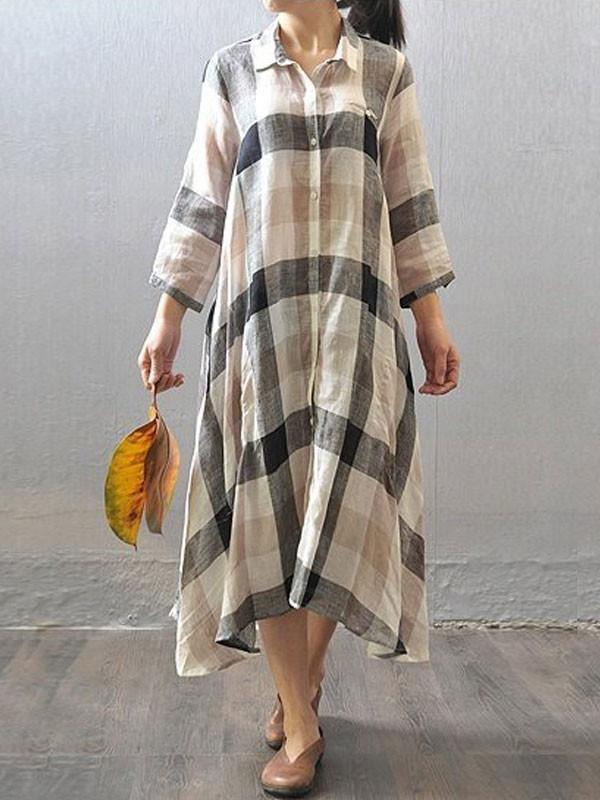 Briana Cotton Linen Shirt Midi Dress – Relaxed Fit Button Down Summer Tunic Dress