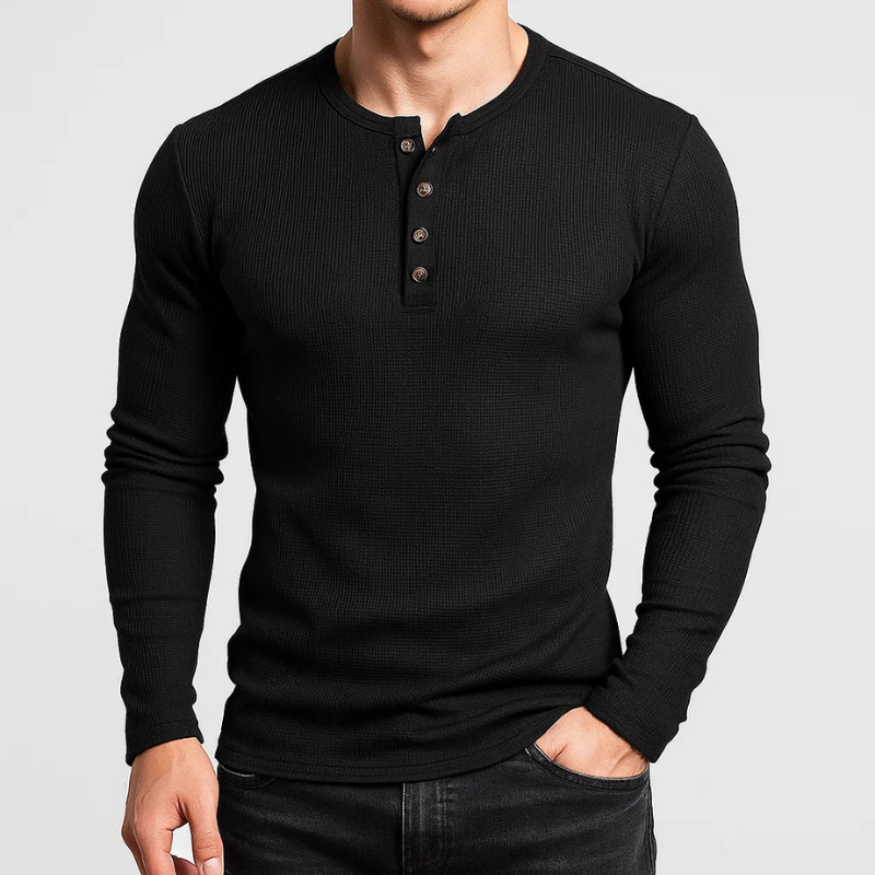 Ellias Men's Waffle Knit Henley Long Sleeve Pullover