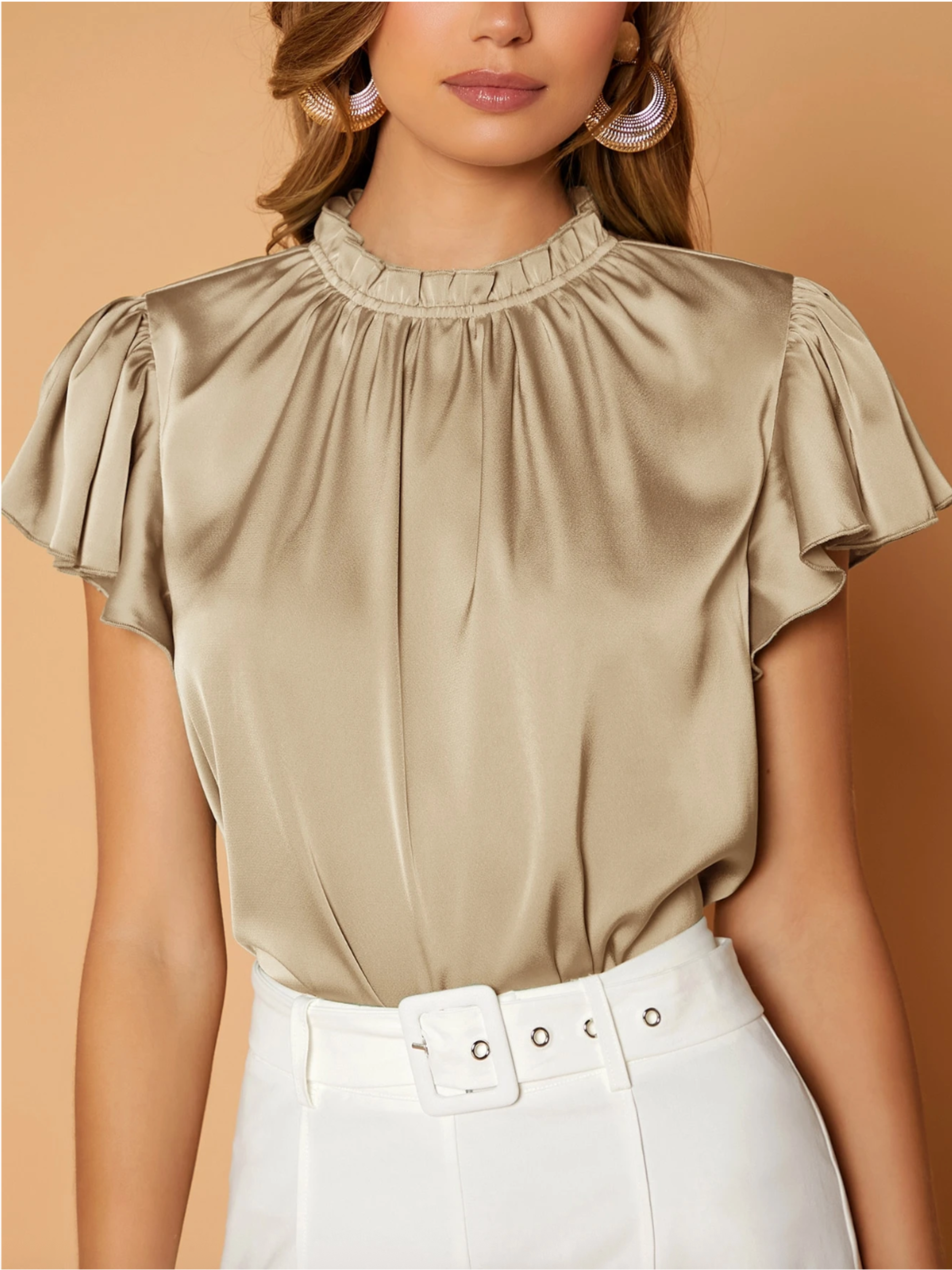 Camille Satin Drape Blouse – Stylish Puff Sleeve Top with Gathered Neck