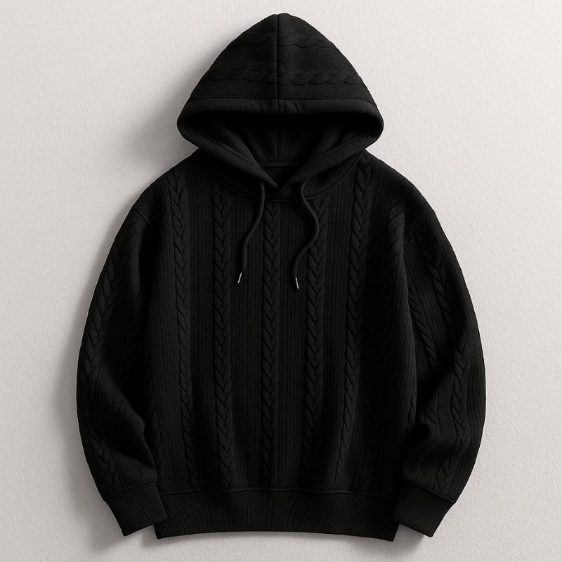 Edmund Men's Cable Knit Hoodie – Cozy Textured Cotton for Chilly Days