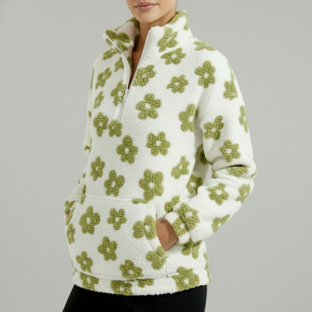 Eliza Women's Oversized Floral Fleece Half-Zip Winter Pullover