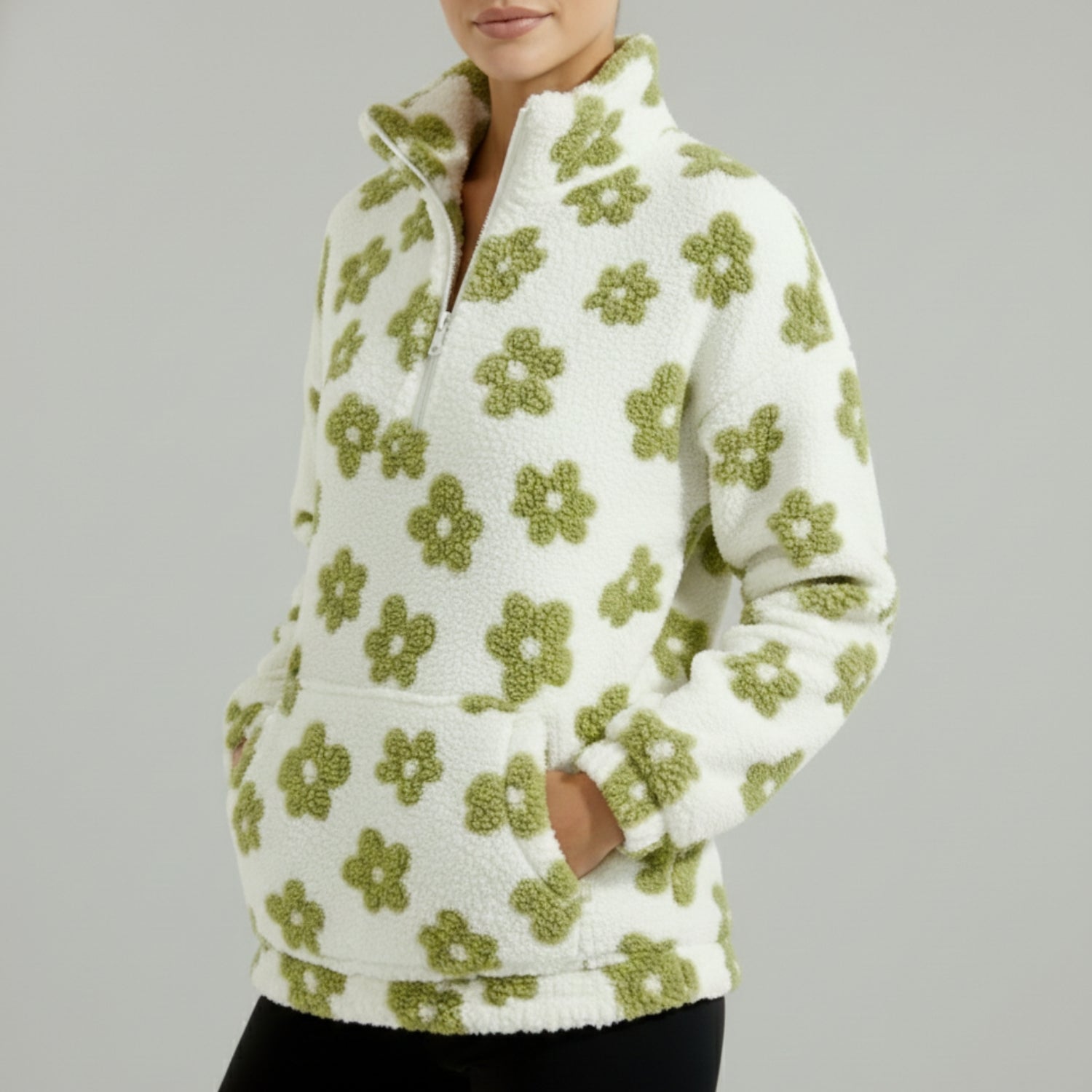 Eliza Women's Oversized Floral Fleece Half-Zip Winter Pullover