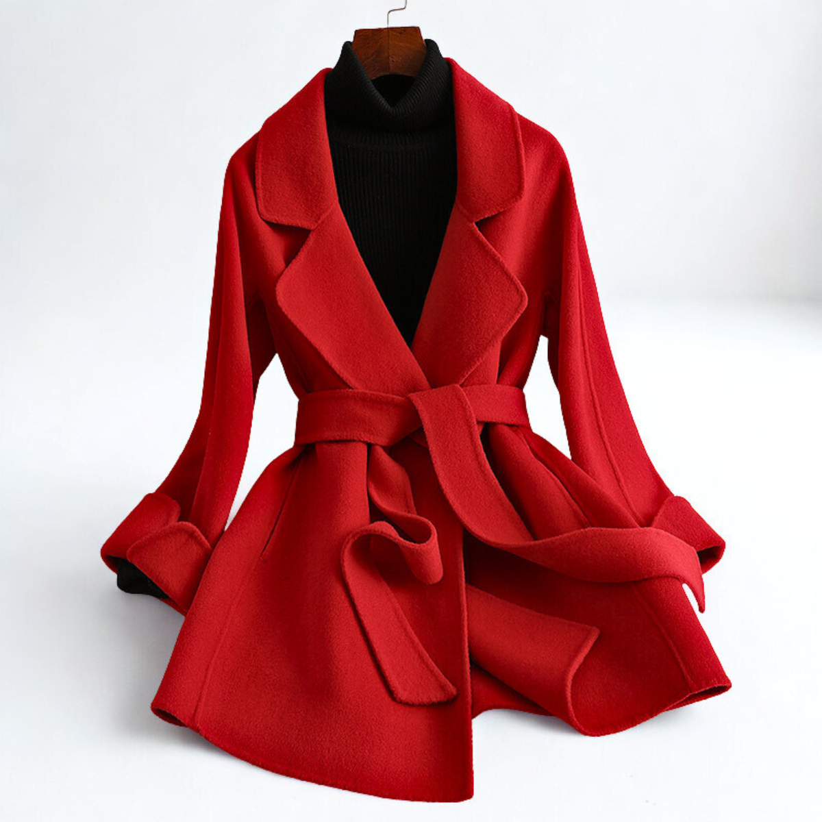 Emilia Women's Wool Blend Coat – Belted Silhouette with Wide Lapel Collar