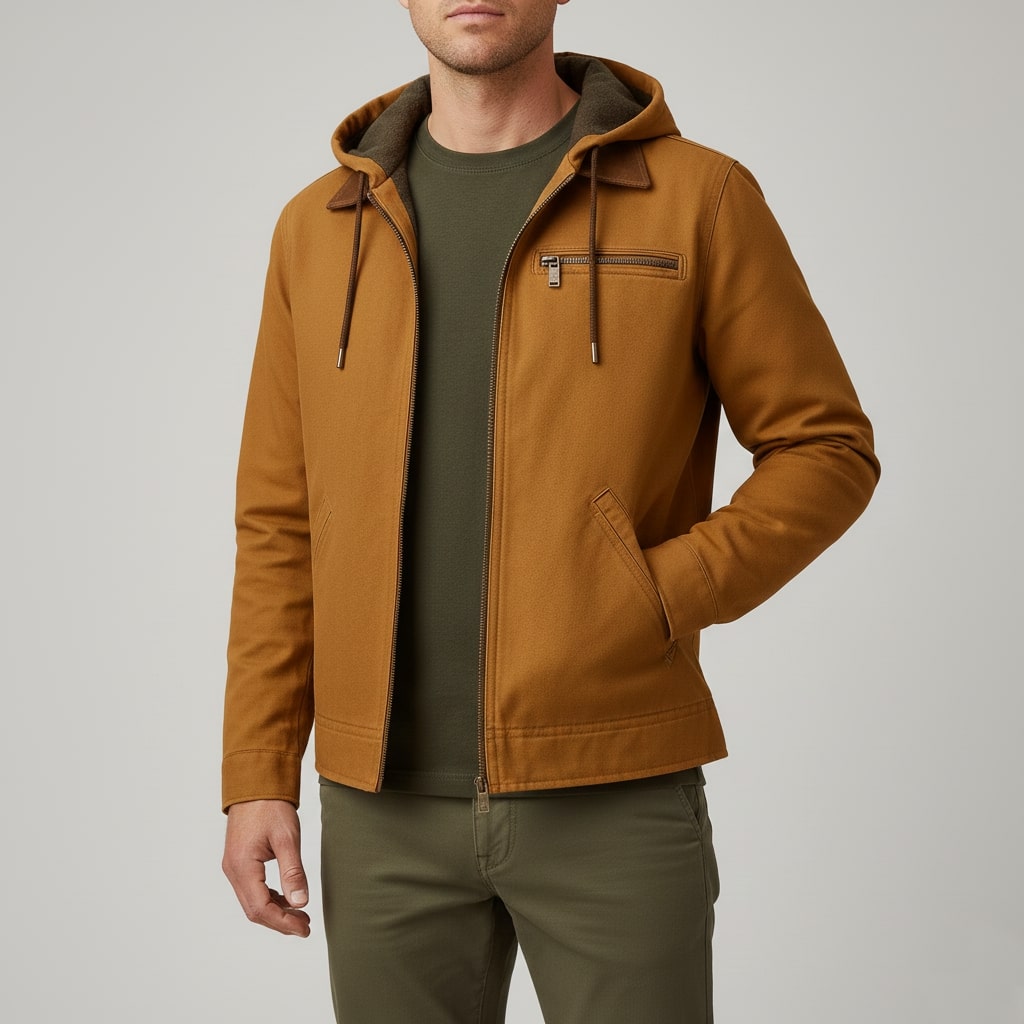 Beckham Men's Lightweight Windbreaker with Fleece-Lined Hood