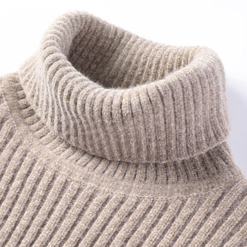 Arnelio Men's Thick Ribbed Knit Turtleneck Sweater with Structured Collar