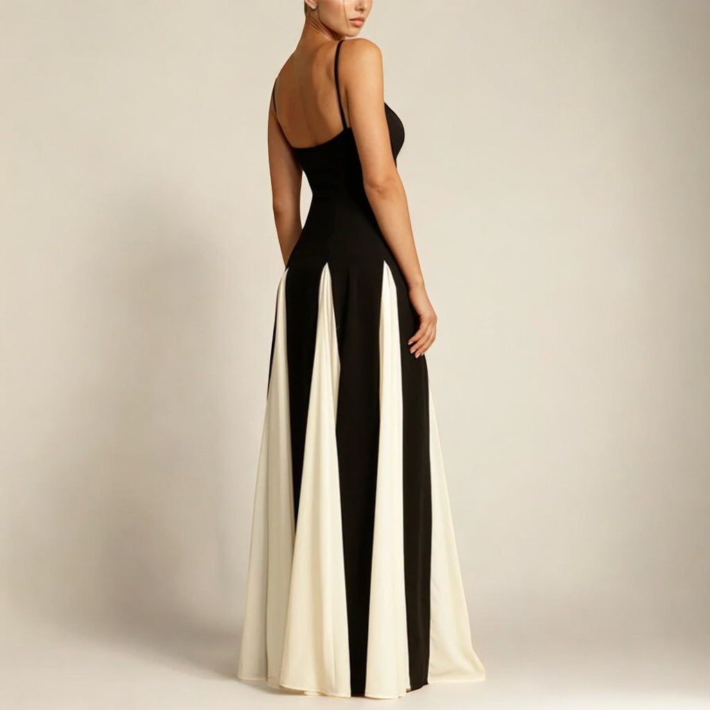 Shanon Color Block Maxi Dress – Spaghetti Strap Flowing Pleated Summer Silhouette