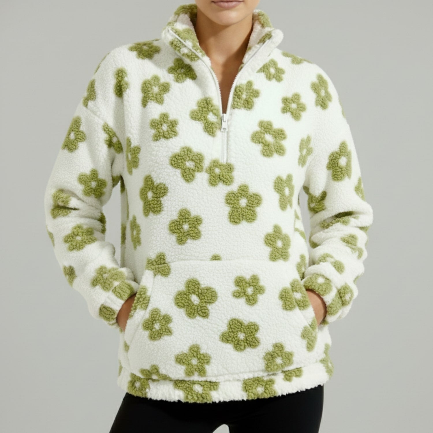 Eliza Women's Oversized Floral Fleece Half-Zip Winter Pullover