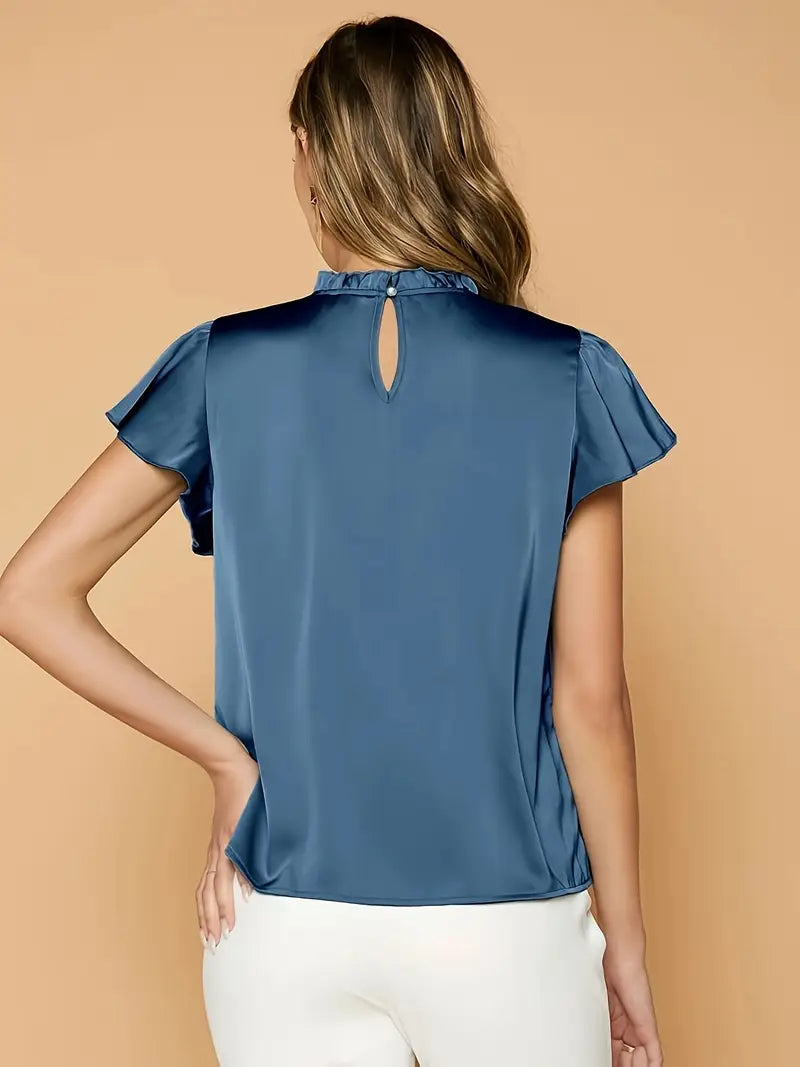 Camille Satin Drape Blouse – Stylish Puff Sleeve Top with Gathered Neck