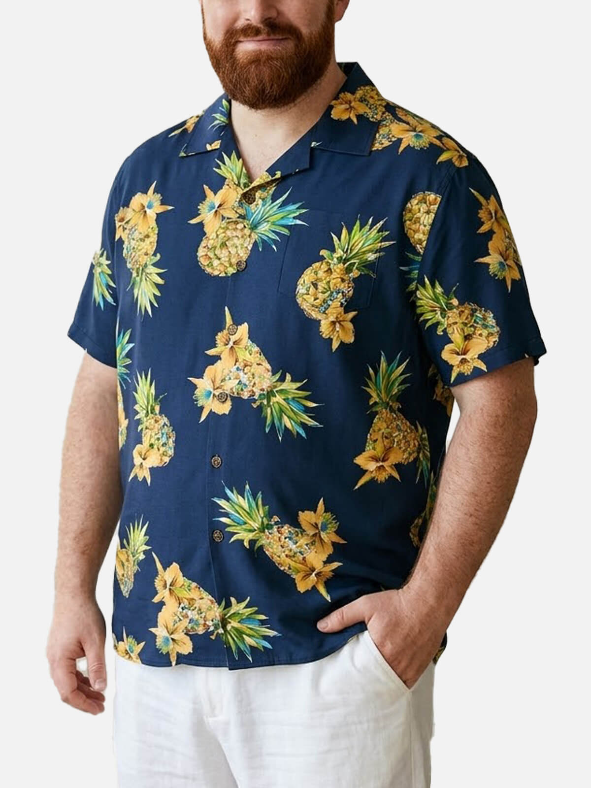 Kai Tropical Pineapple Floral Short Sleeve Shirt – Lightweight Camp Collar Fit