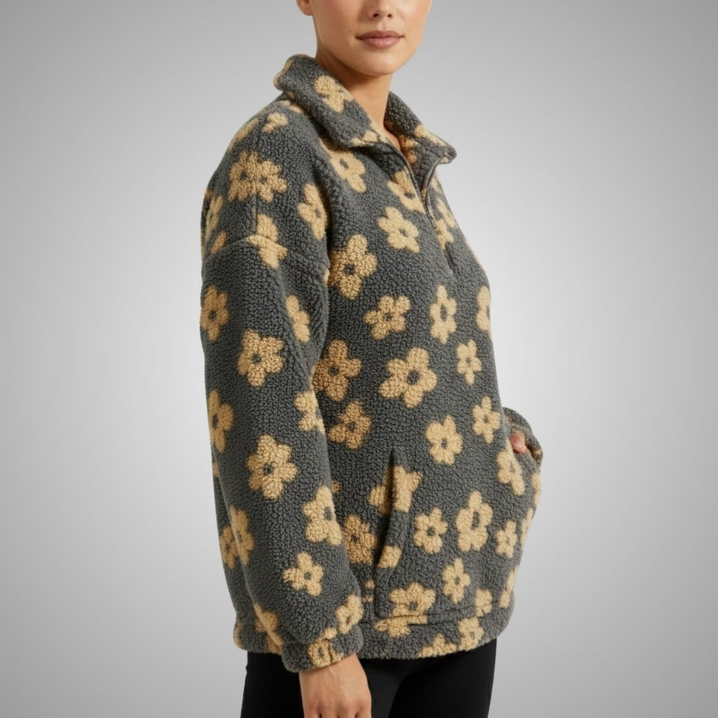 Eliza Women's Oversized Floral Fleece Half-Zip Winter Pullover