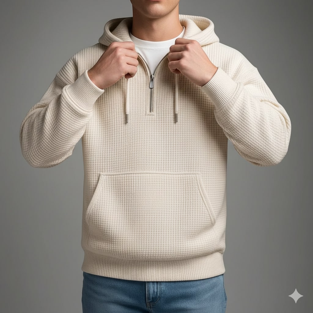Charles Men's Waffle-Knit Half-Zip Hoodie – Soft Sweater for Casual Layering