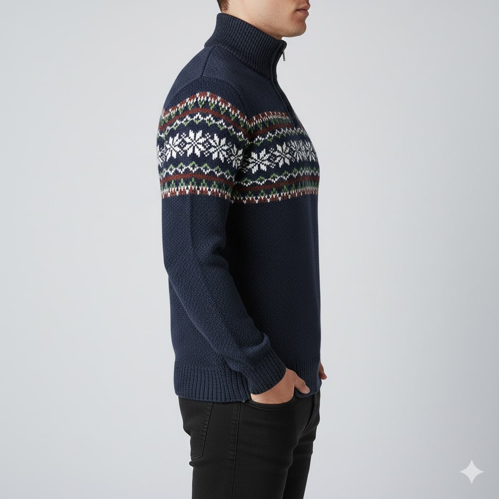 Cris Men's Wool-Blend Quarter-Zip Christmas Sweater with Festive Pattern