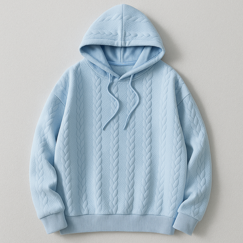 Edmund Men's Cable Knit Hoodie – Cozy Textured Cotton for Chilly Days