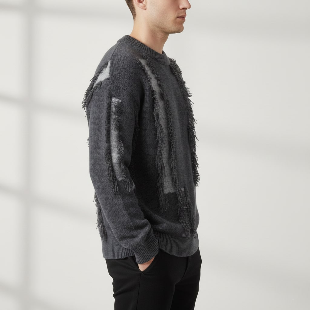 Aiden Men's Distressed Sweater – Textured Knit Pullover with Bold Frayed Accents
