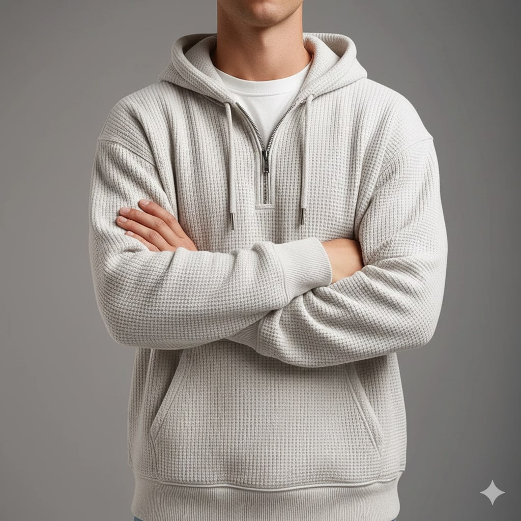 Charles Men's Waffle-Knit Half-Zip Hoodie – Soft Sweater for Casual Layering