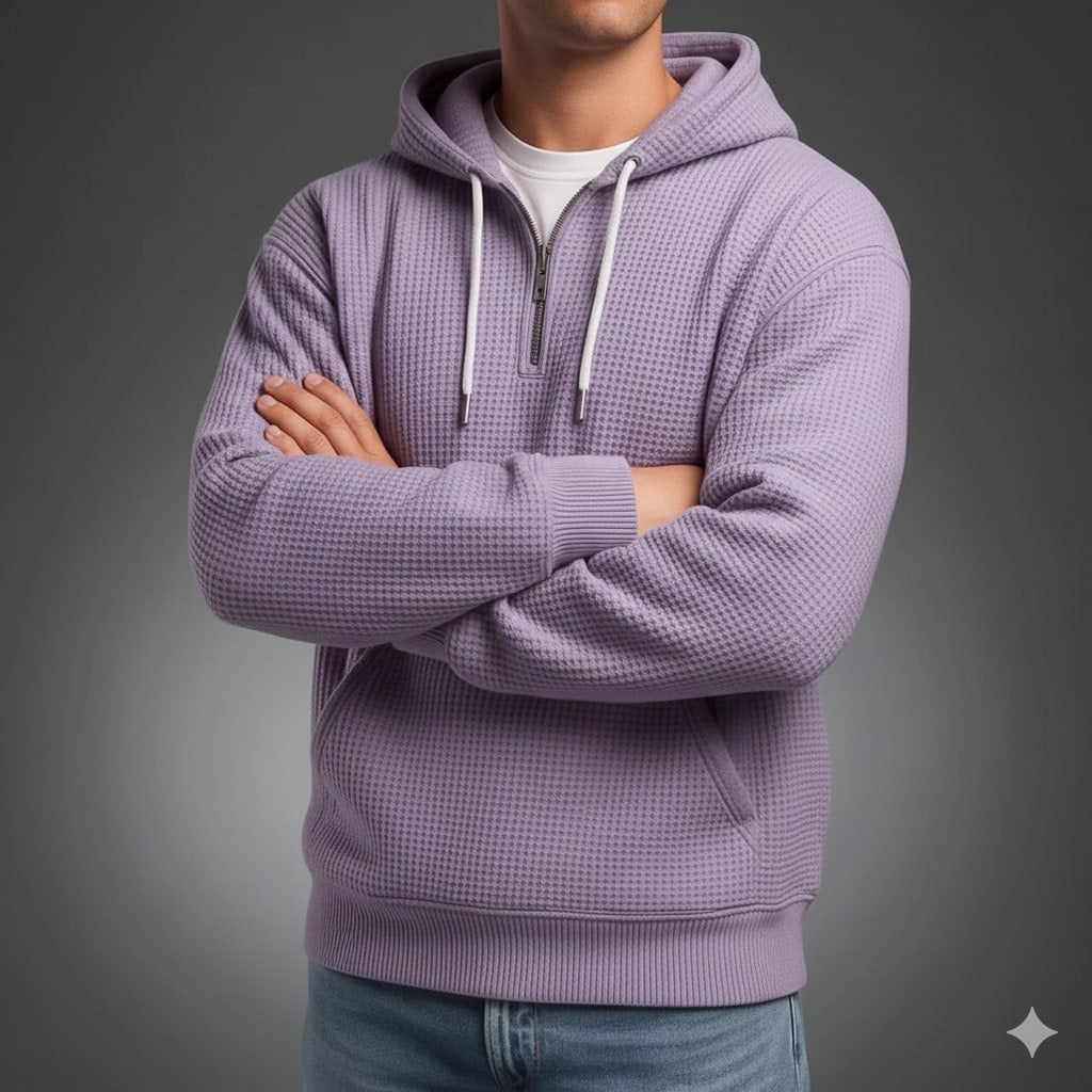 Charles Men's Waffle-Knit Half-Zip Hoodie – Soft Sweater for Casual Layering