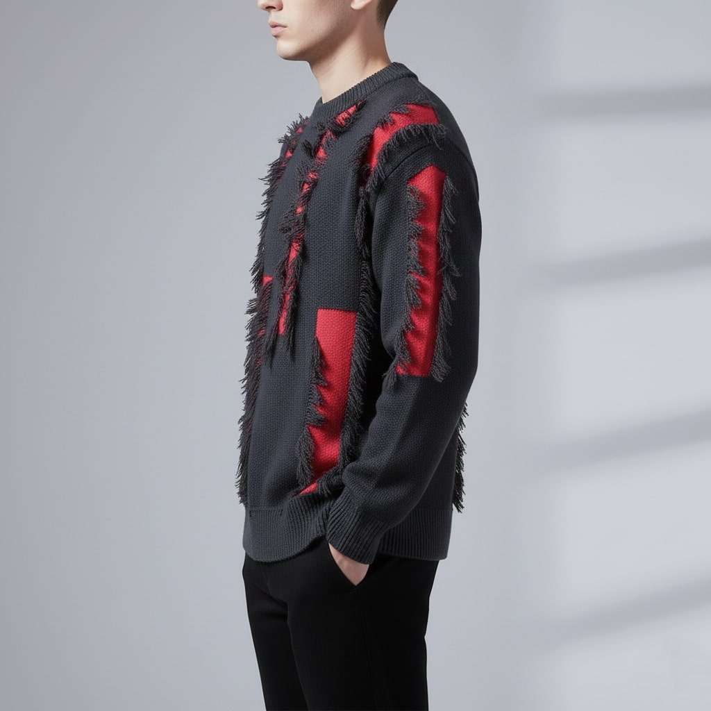 Aiden Men's Distressed Sweater – Textured Knit Pullover with Bold Frayed Accents