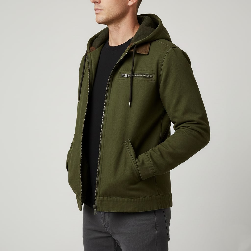 Beckham Men's Lightweight Windbreaker with Fleece-Lined Hood