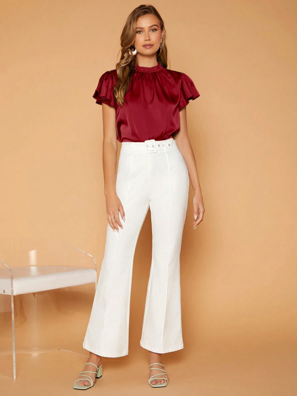 Camille Satin Drape Blouse – Stylish Puff Sleeve Top with Gathered Neck