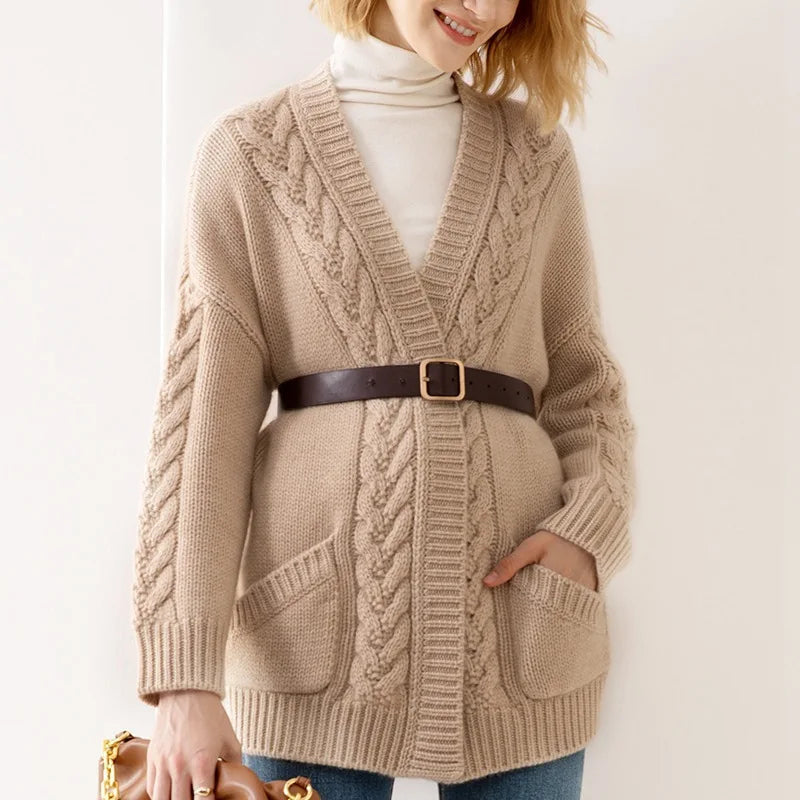 Estella Women's Chunky Cotton Cable Knit Cardigan – Oversized Relaxed Fit