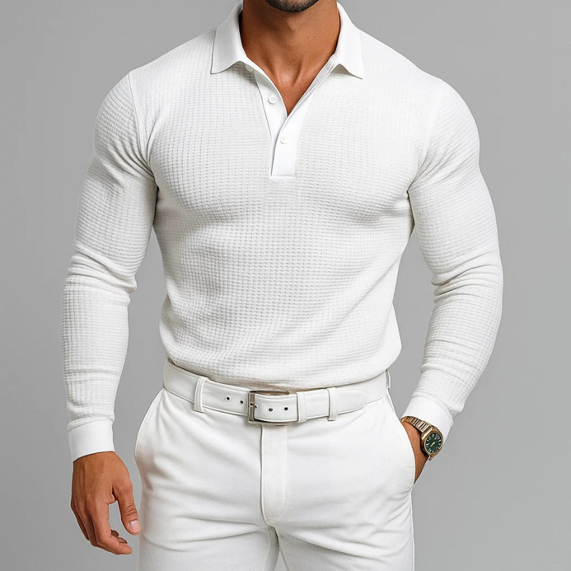 Benedicto Men's Textured Knit Long Sleeve Polo Sweater