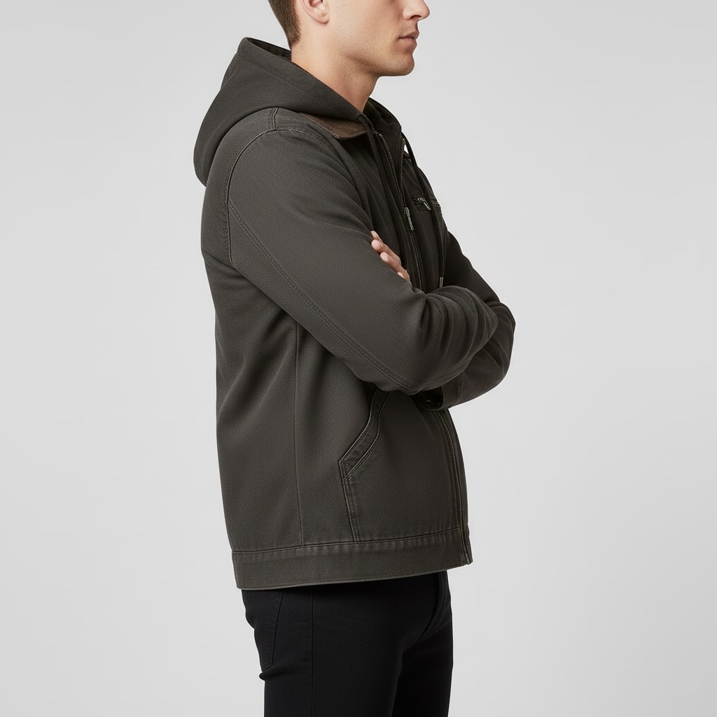 Beckham Men's Lightweight Windbreaker with Fleece-Lined Hood