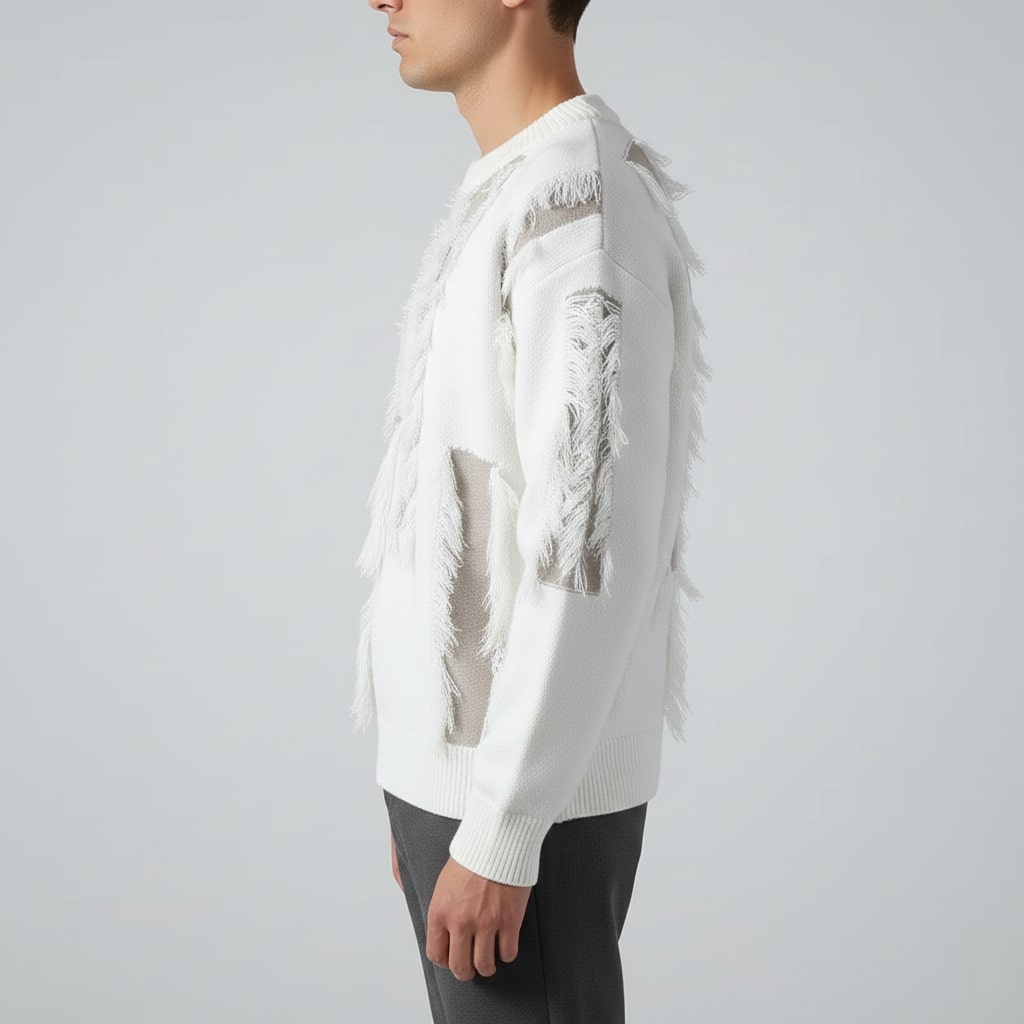 Aiden Men's Distressed Sweater – Textured Knit Pullover with Bold Frayed Accents