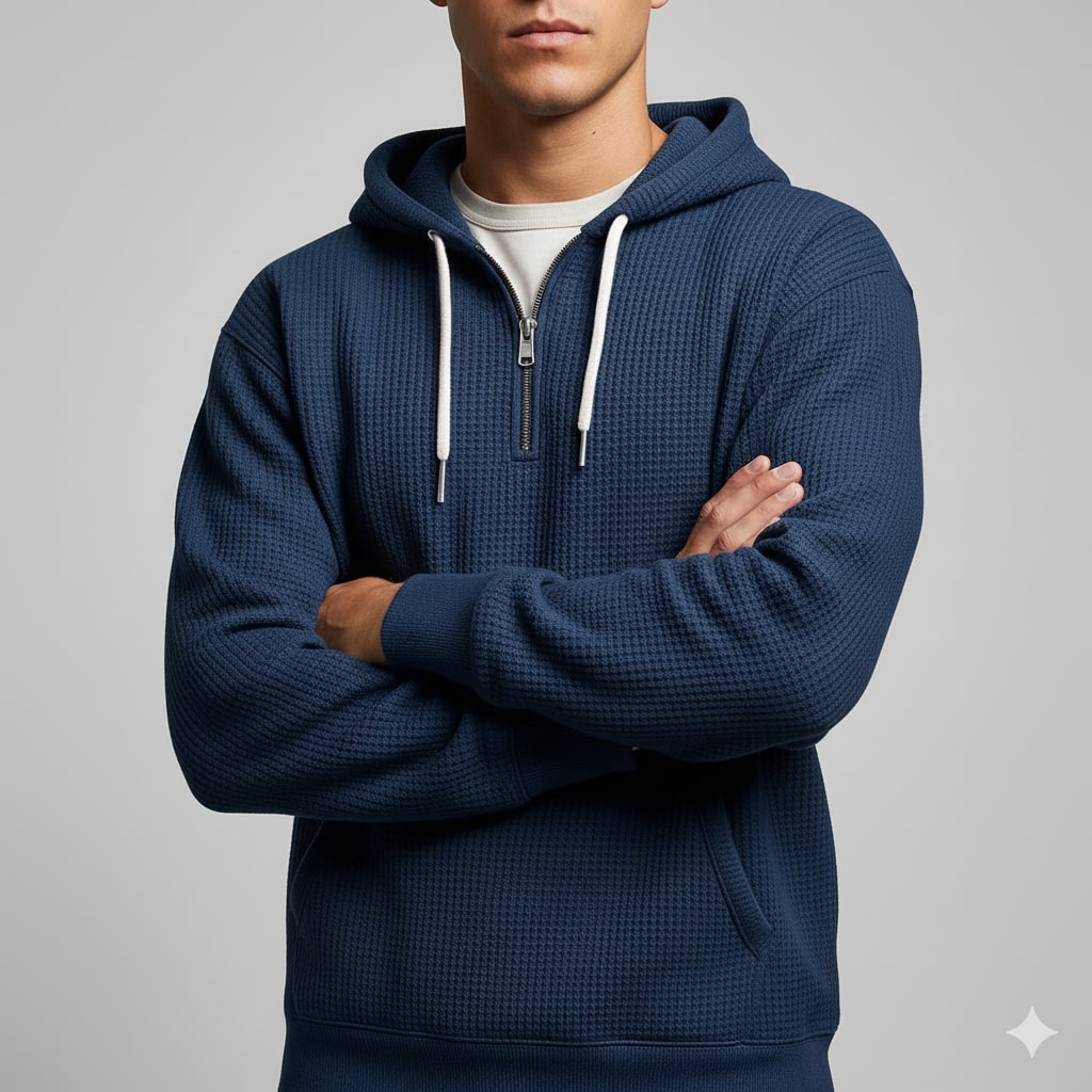 Charles Men's Waffle-Knit Half-Zip Hoodie – Soft Sweater for Casual Layering