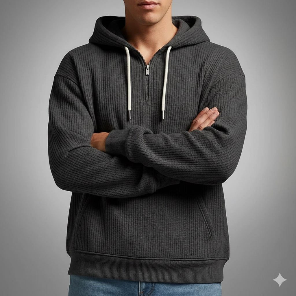 Charles Men's Waffle-Knit Half-Zip Hoodie – Soft Sweater for Casual Layering