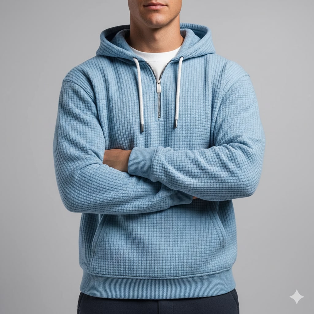 Charles Men's Waffle-Knit Half-Zip Hoodie – Soft Sweater for Casual Layering