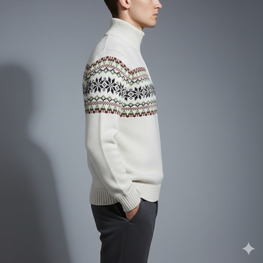 Cris Men's Wool-Blend Quarter-Zip Christmas Sweater with Festive Pattern