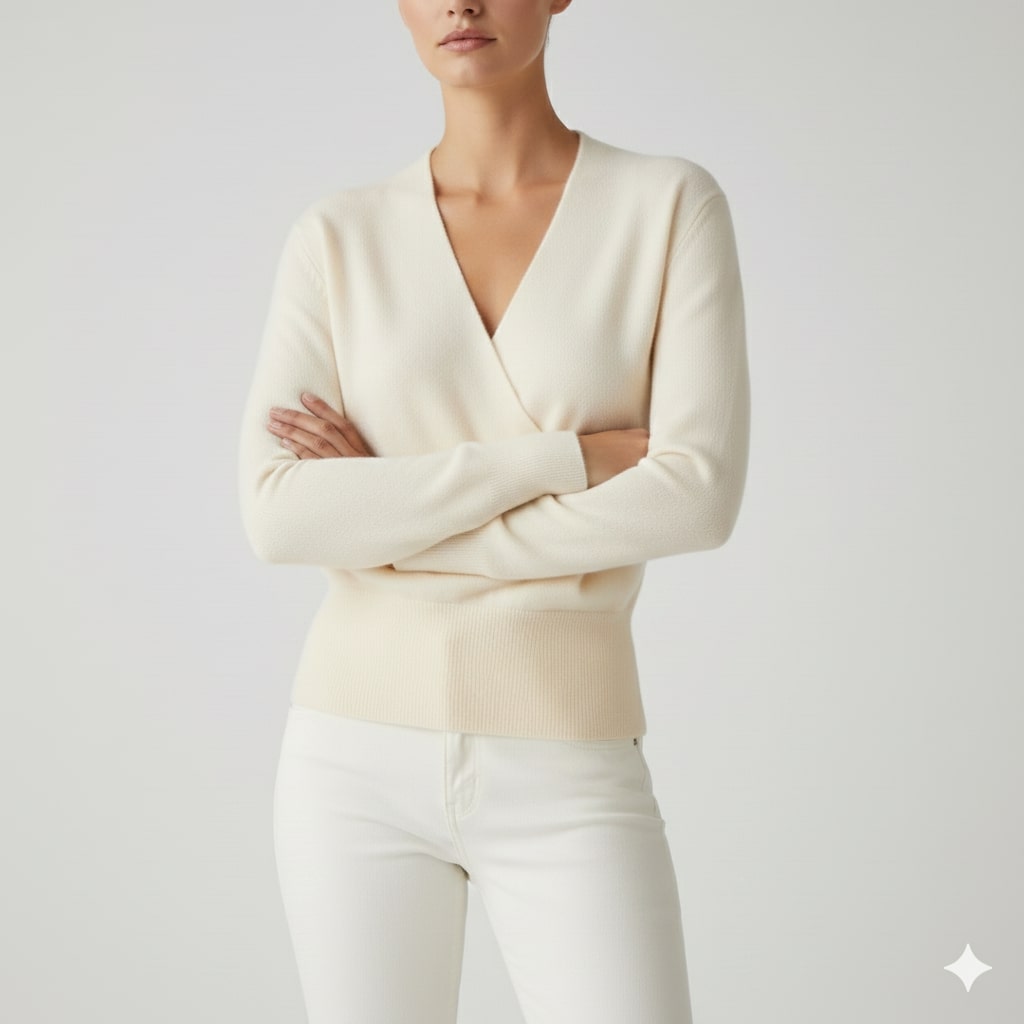 Berkis Women's Crossover Knit Sweater – Soft Textured Pullover with Fitted Hem