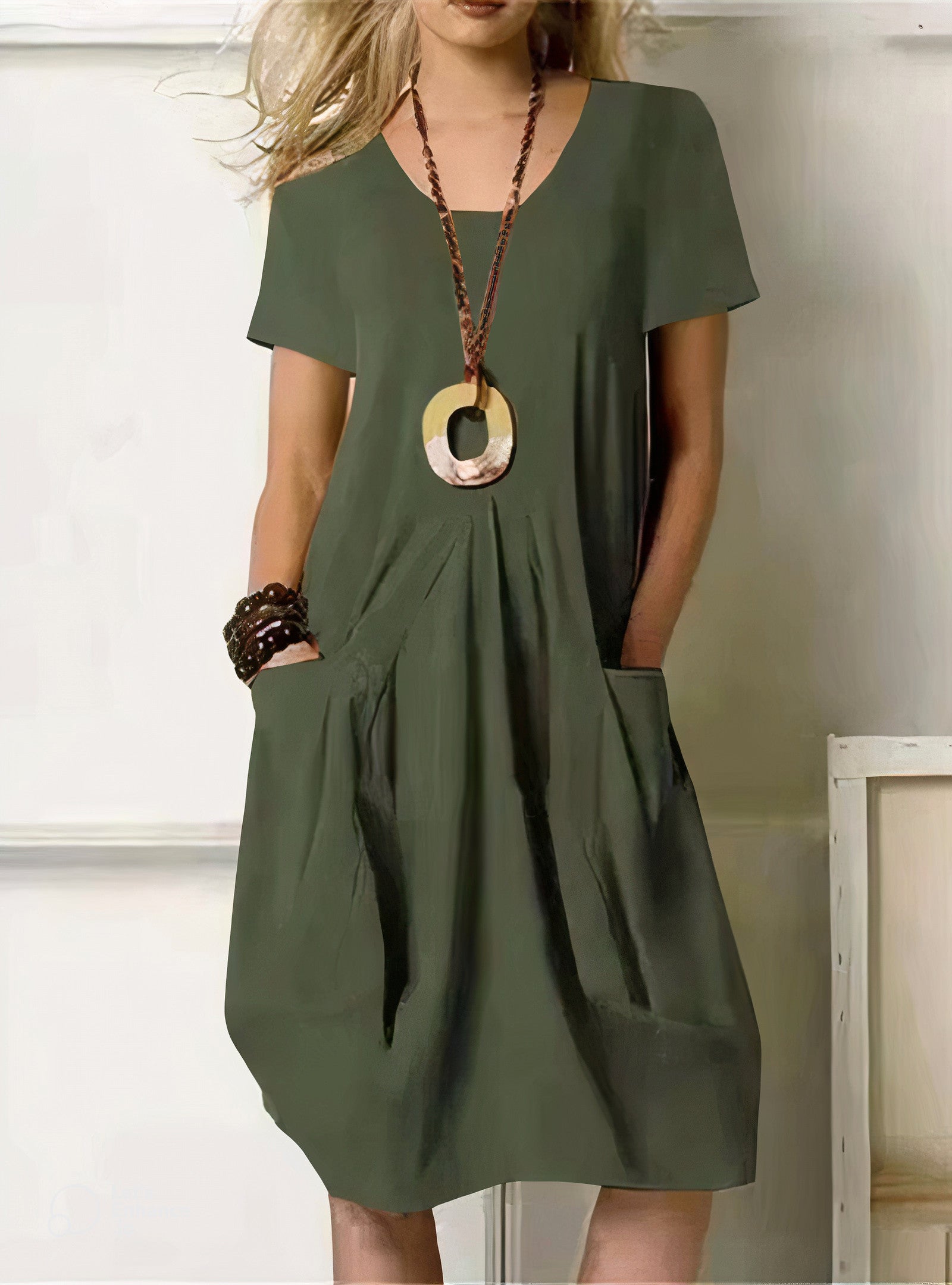 Margaux Cotton Blend Mini Dress Relaxed Fit Short Sleeve Casual Dress