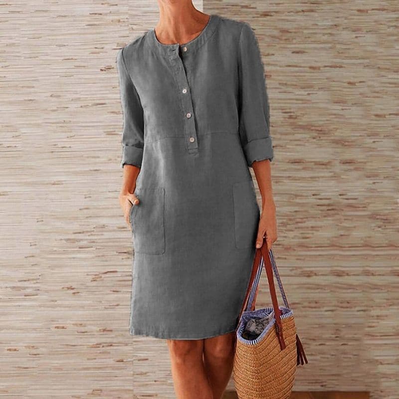 Adèle Cotton Linen Shirt Midi Dress – Breezy Casual Summer Dress