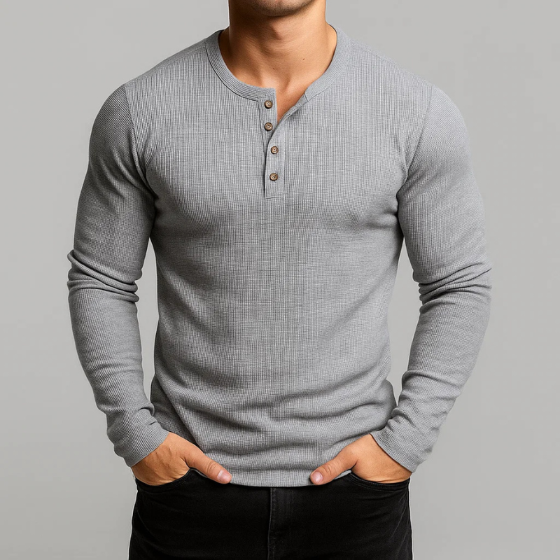 Ellias Men's Waffle Knit Henley Long Sleeve Pullover