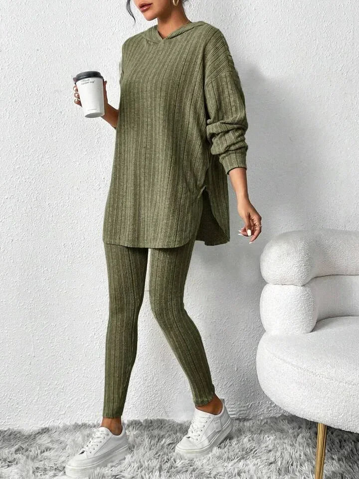 Camelia Women's Ribbed Knit Lounge Set – Soft Stretch Two-Piece Outfit