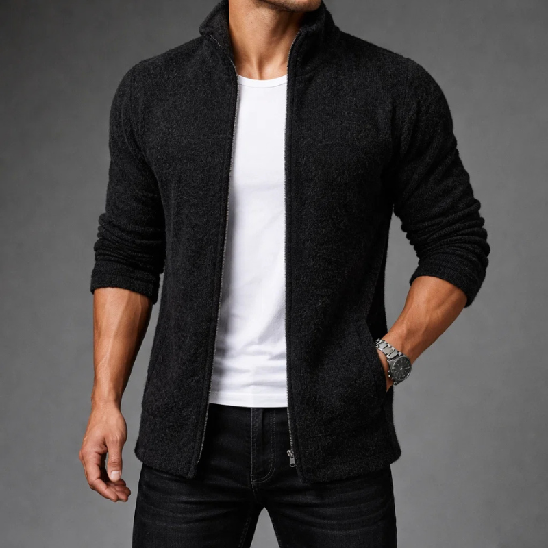 Hudson Men's Mid-Length Fleece Zip-Up Jacket for Cold Weather