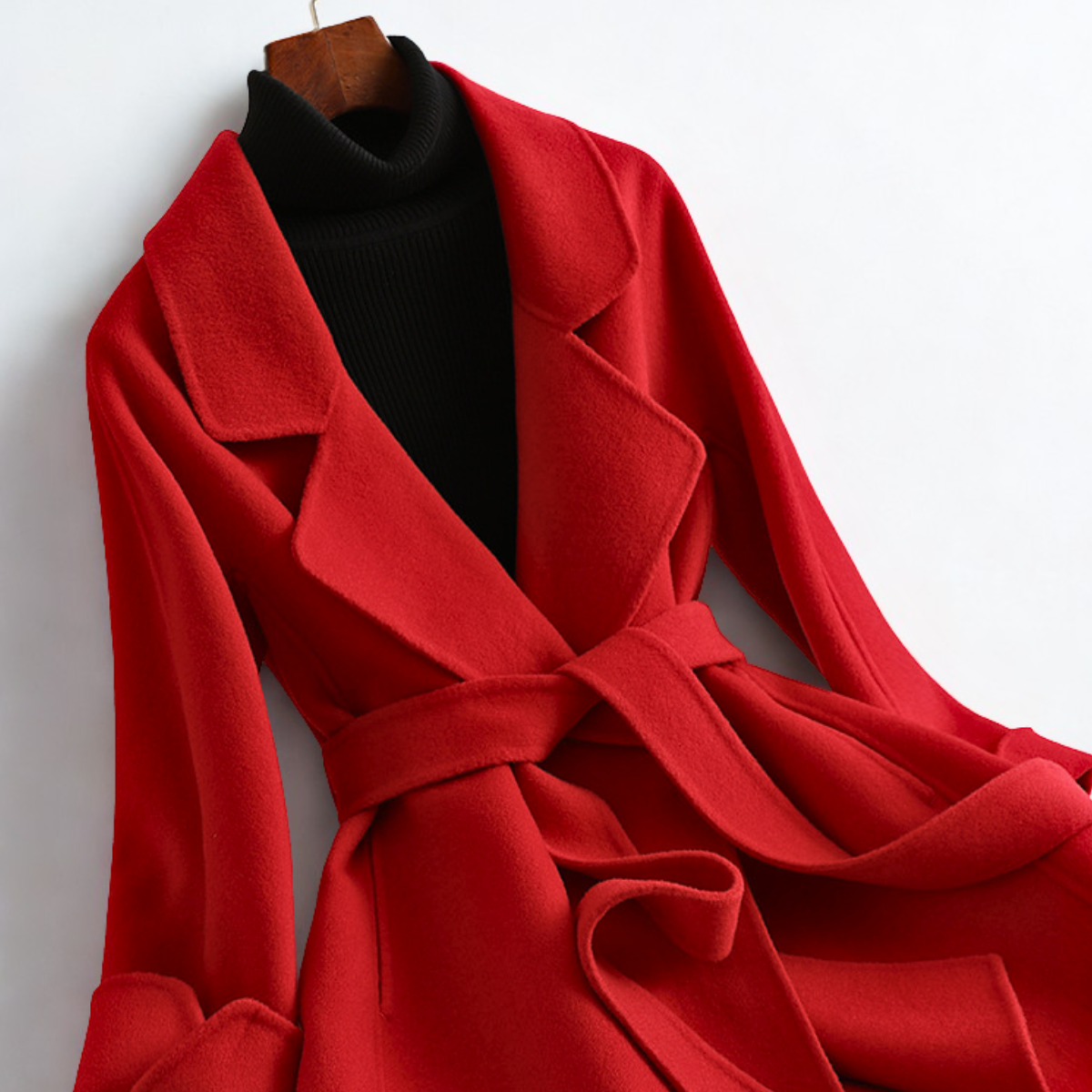 Emilia Women's Wool Blend Coat – Belted Silhouette with Wide Lapel Collar
