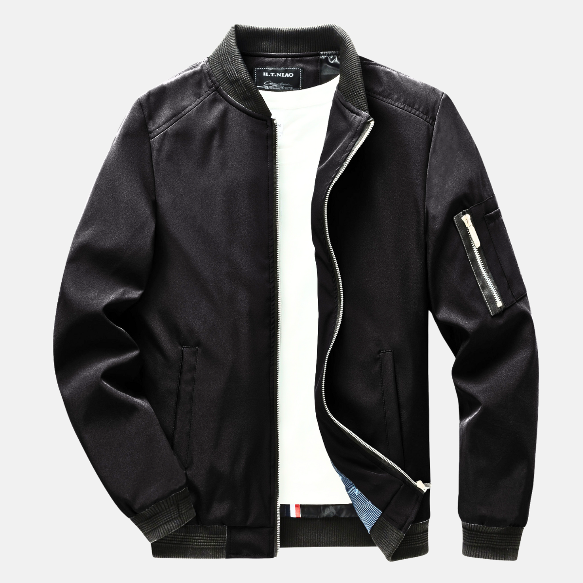 Dawson Men's Cotton Blend Bomber Jacket with Zip Pocket & Ribbed Trim