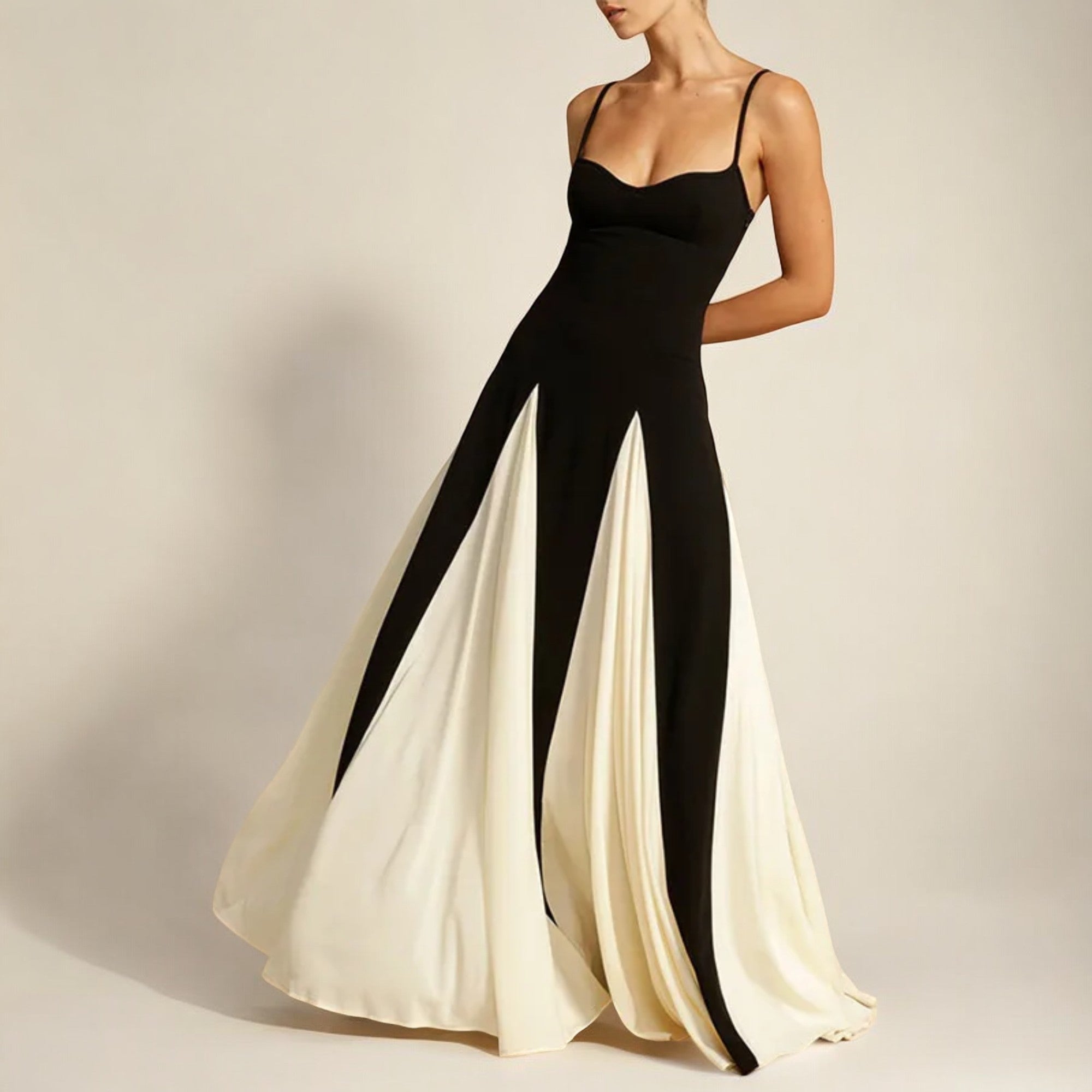 Shanon Color Block Maxi Dress – Spaghetti Strap Flowing Pleated Summer Silhouette
